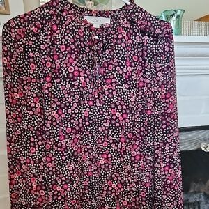 LOFT Pink and Black Floral Top